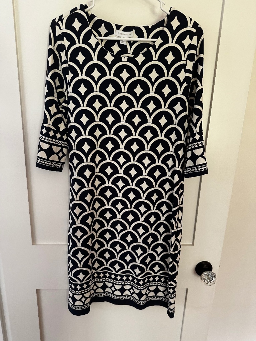 Charter Club Navy Patterned Dress -- M